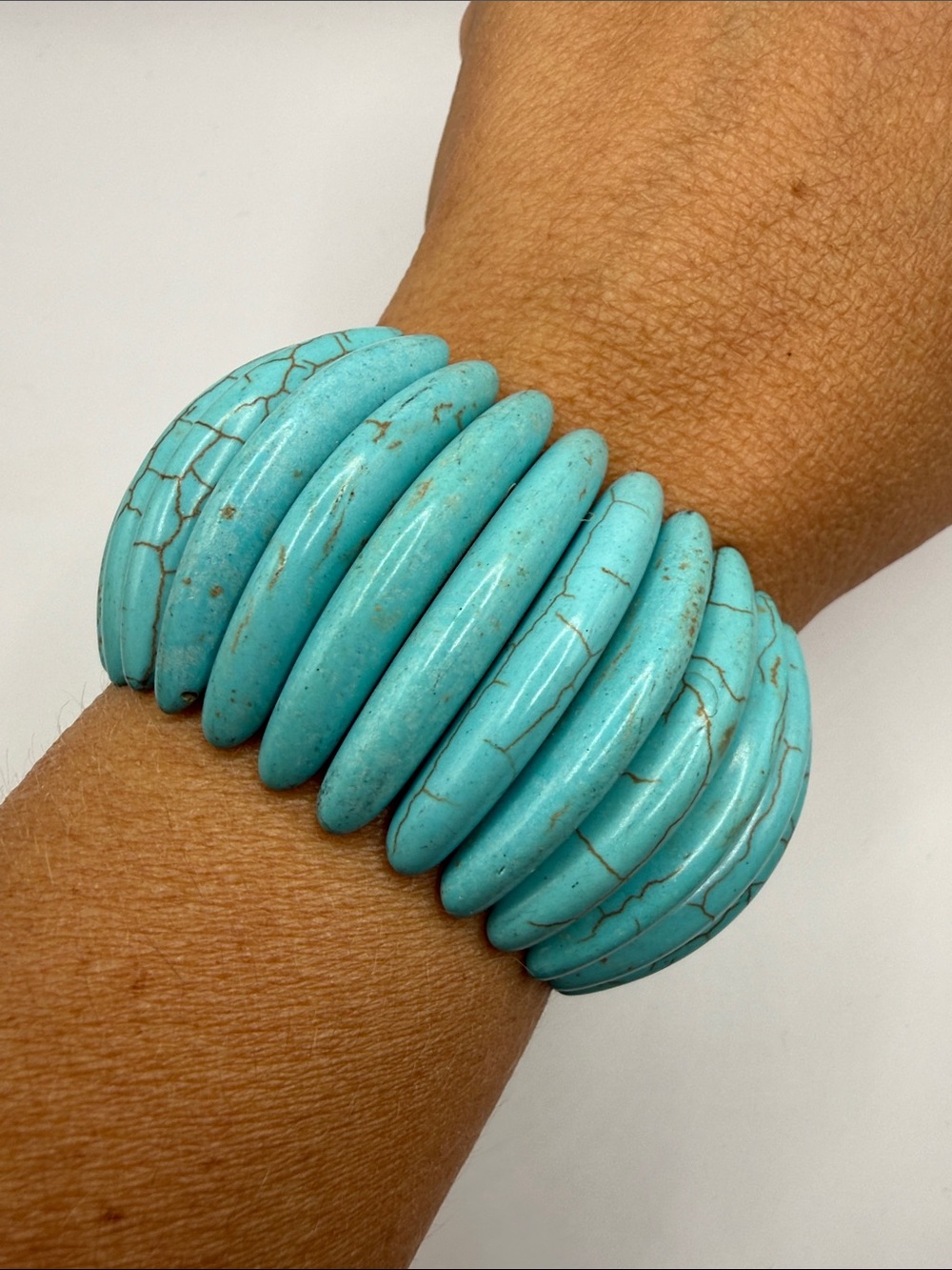 Vintage Southwestern Turquoise Blue Beaded Large Cuff Bangle Statement Bracelet